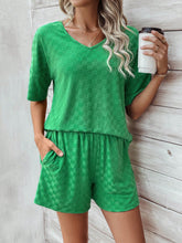 Women's V-Neck Short Sleeve Top And Shorts Set With Slanted Pockets
